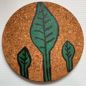 Cork Trivet Boho Bohemian Chic Hand Painted Round 7.5 inch Diameter